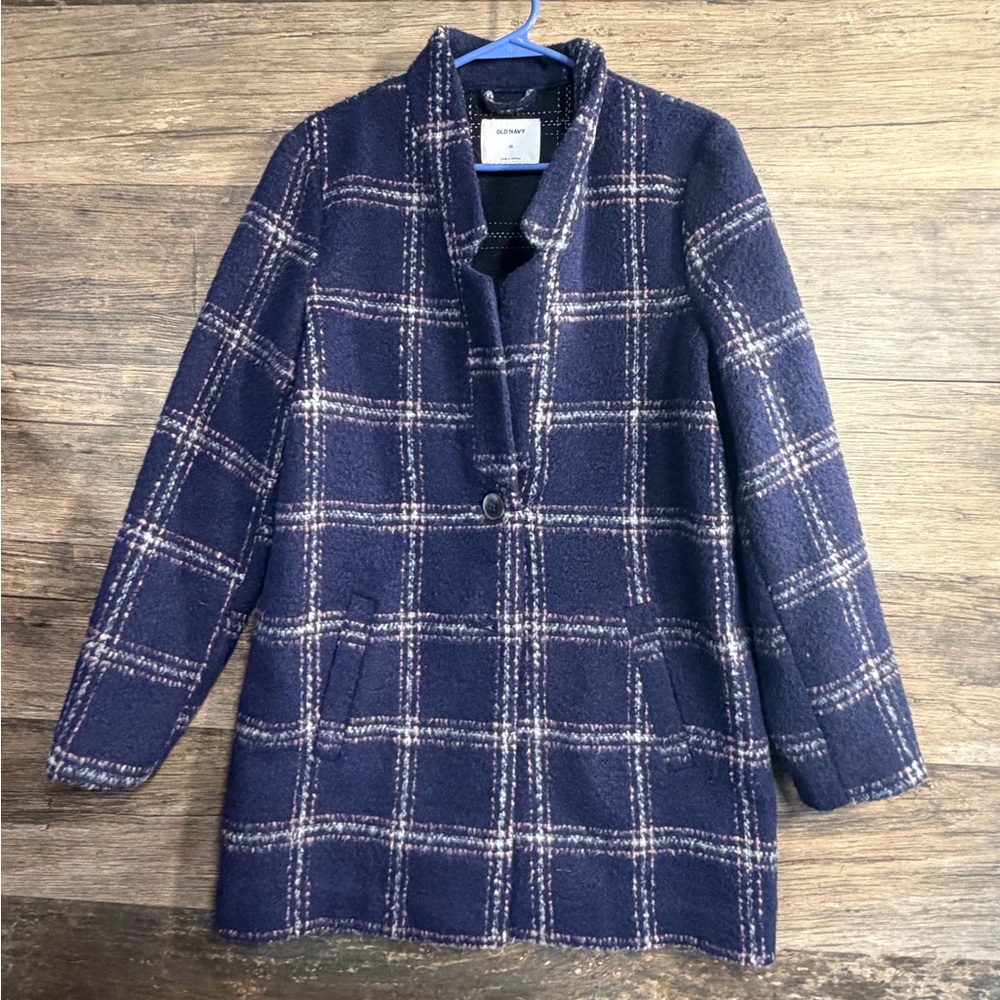 Old Navy Women's Navy Plaid Blazer